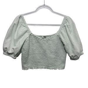 American Eagle Linen Blend Smocked Crop Top M Romantic Pale Green Cottagecore